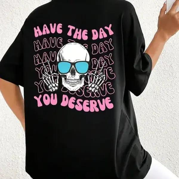 Women's Cartoon Graphic Print Round Neck Tee, Summer Clothes WomenÂ Casual Short Sleeve T-shirt for Summer Cotton Crewneck Cotton Crewneck