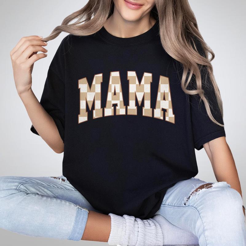 Retro Mama Shirt, Comfort Colors Checkered Mama T-Shirt, Boho Mama Shirt, Cute Mom Shirt, Varsity Letter Mama Shirt, Mothers Day Gift, New Mom Gift, T