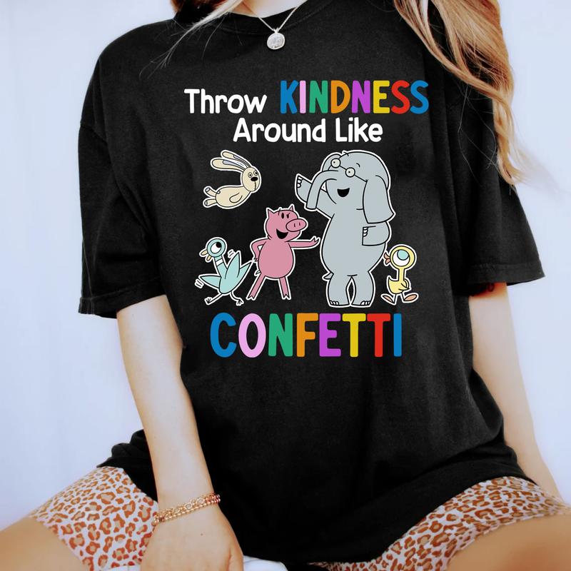 Throw Kindness Around Like Confetti Shirt, Elephant And Piggie Shirt, Read Elephant and Piggie T-Shirt, Reading Book Teacher Back to School Shirt, Kin
