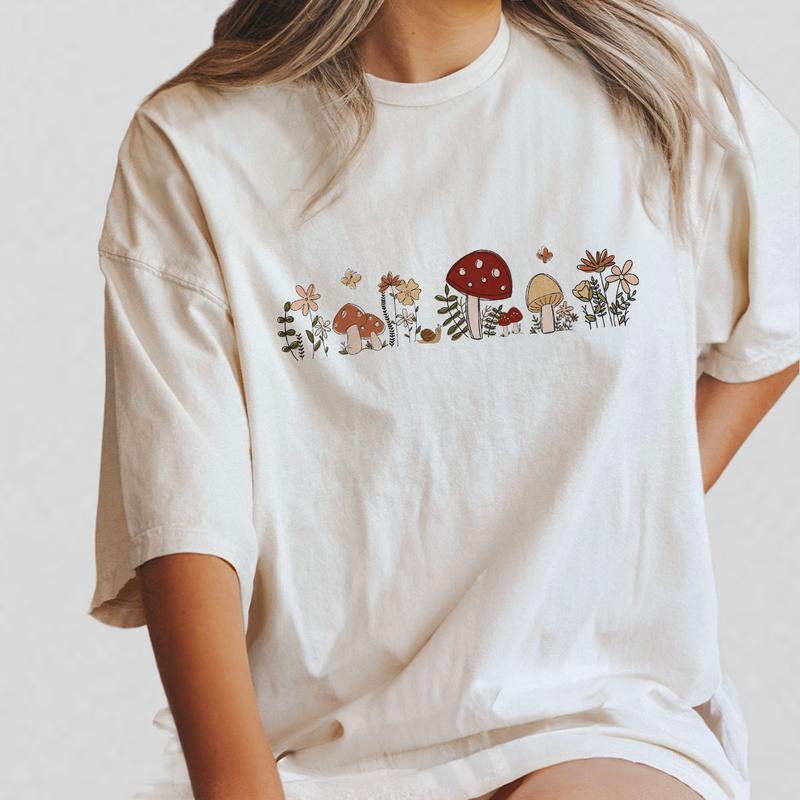 Vintage Mushrooms Tshirt, mushroom shirt for Women, Gift for Her, Vintage Nature shirt, Botanical T-shirt, Nature Lover Mushroom Tee, Mental Health Sh