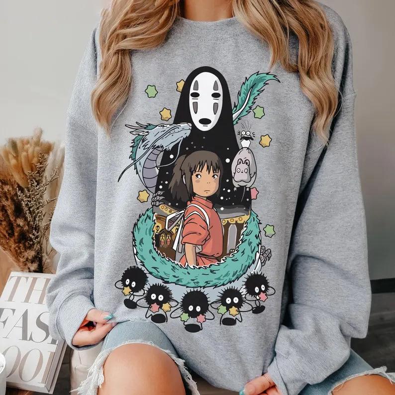 Spirited Away Studio Ghibli Sweatshirt, Ghibli Totoro Sweatshirt Gift, Ghibli No Face Hoodie, Hayao Miyazaki, Howl's Moving Castle, Calcifer