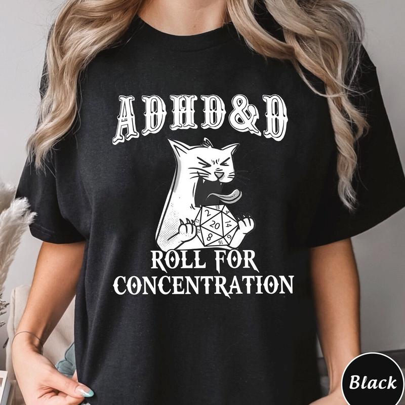 ADHD DnD Cat Shirt, Cat DnD Shirt, Mental Health DM Gift, TTRPG Hoodie, Role Play Tee, Funny Dragon Unisex Tee, Game Masters, Gamer D&D Sweatshirt, Du