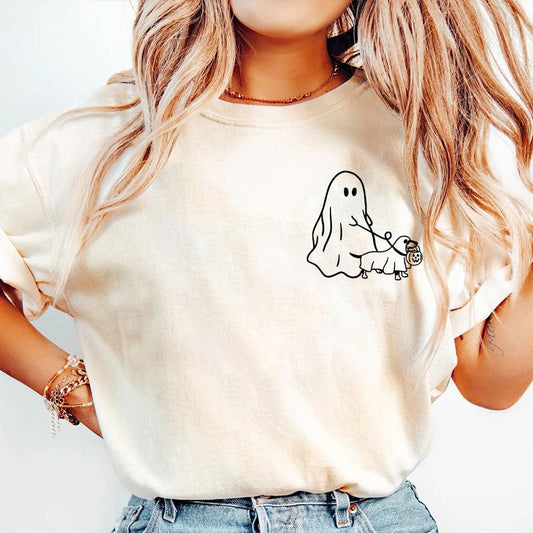 Cute Ghost Dog Shirt, Halloween Party Shirt, Dachshund Halloween Clothing, Fall Graphic Tee, Autumn Shirt, Spooky Season, Weiner Dog