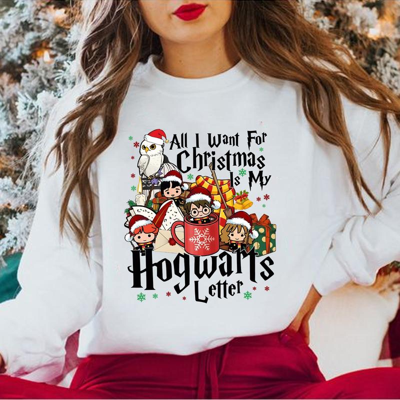 HP All I Want For Chritmas Is Hogwarts Letter Sweatshirt, Hogwarts T-Shirt, Harry  Hoodie Check Cotton Fit