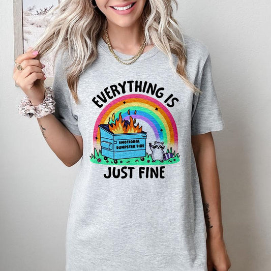 Dumpster Fire Raccoon - T-Shirt -  Print is Sublimation, Unisex T-Shirt, Funny Tee,Gift Idea, Relaxed Fit, Casual Apparel, Great with Jeans, Womenswea