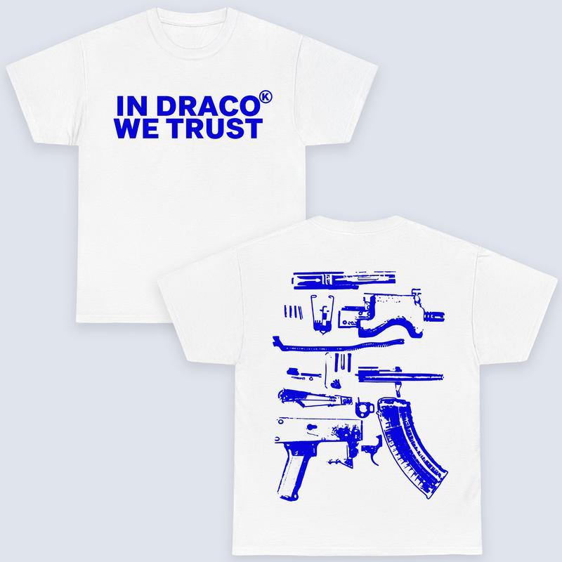 In Draco We Trust Double Sided Tee, White Color and Graphic T-Shirt, Womenswear Top Casual Summer