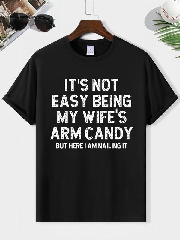 Men's Regular Fit Letter Graphic Print Round Neck Short Sleeve Tee Summer Clothes, Casual Streetwear Soft Comfortable Crewneck T-shirt for Summer, Men