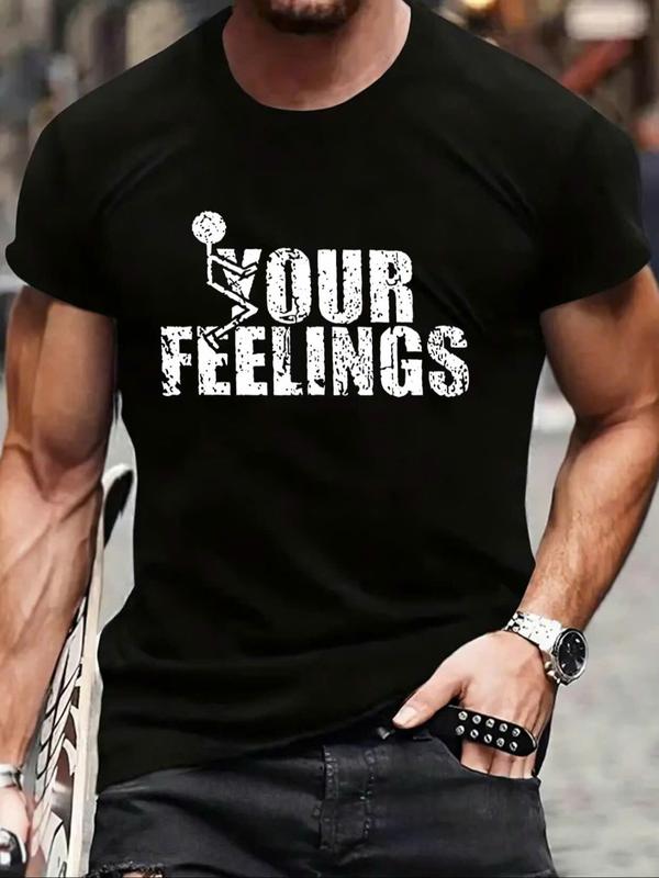 Men's Regular Fit Letter Print Round Neck Tee, Casual Short Sleeve Crew Neck Graphic T-shirt for Summer, Men's Top for Daily Wear, Graphic Tees