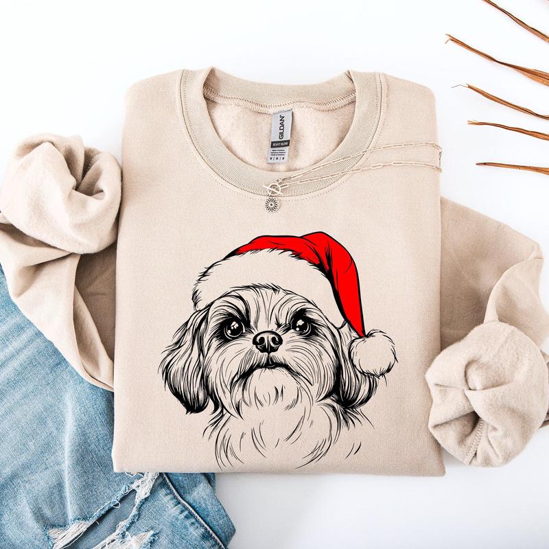Shih Tzu, Santa, Dog, Christmas, Dog Lover, Pet Sweatshirt, Crew Neck, Women's, Crewneck