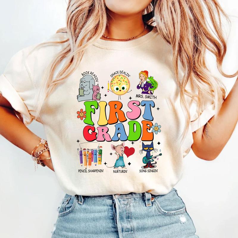 First Day of School for Teachers Children's Books Characters Shirt, Library Elephant Piggie Pigeon, First Grade Teacher Shirt, Back To School Gift, Re