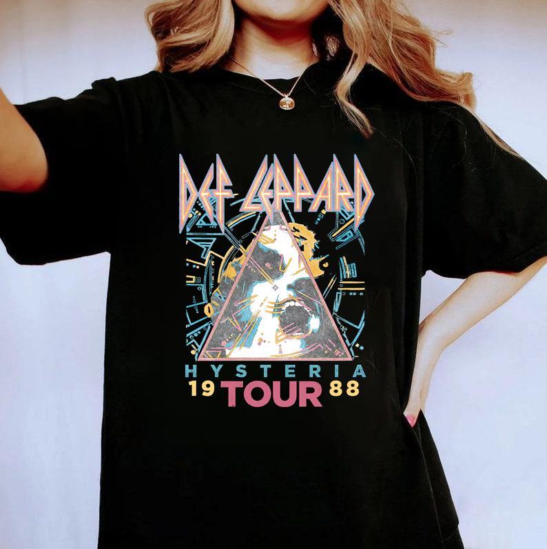 Def Leppard Hysteria 88' White Adult T-Shirt Unisex Full Size Cotton Menswear Cotton Menswear