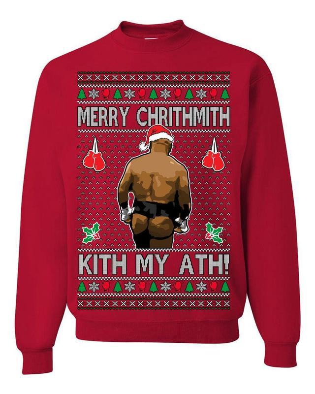 Merry Chrithmith Kith My Ath, Mike Tyson Butt Viral Kiss My Ass Boxing Fight Meme, Men Women Funny Ugly Christmas Sweater,  Ugly Christmas Gift