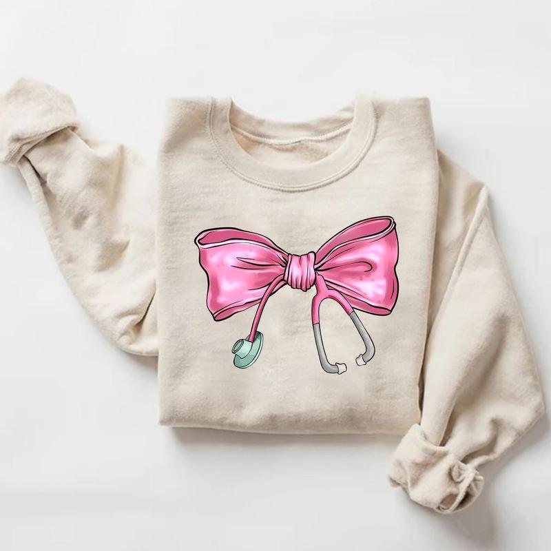 Nurse Coquette Bow Sweatshirt, Retro Nurse Shirts, RN, Unisex Stethoscope Crewneck Sweatshirt, Nursing School, Nurses Week Appreciation, Unisex Shirt