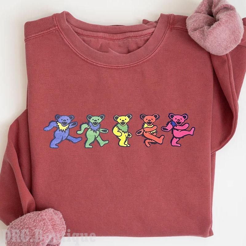 Grateful Dead Bears Halloween Crewneck Sweatshirt, Grateful Dead Women's Shirt, Halloween Gift Sweatshirt Cotton Fit Unisex Womenswear