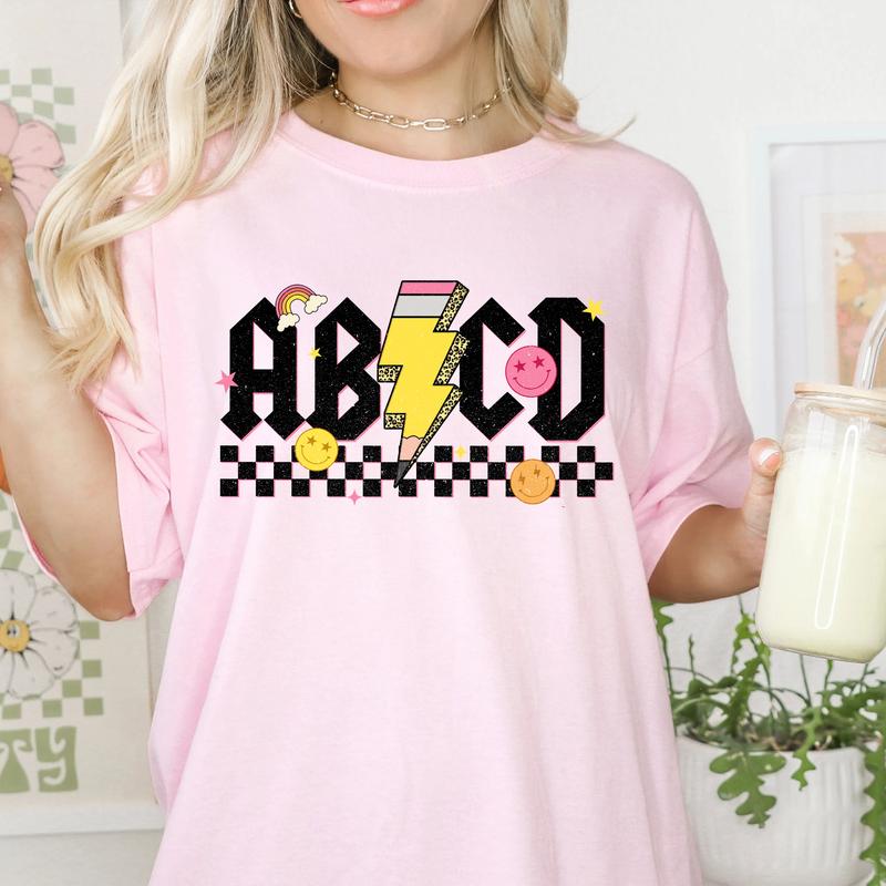 Teacher Shirt, Retro ABCD Teacher Name Shirt, Back To School Clothing, Kindergarten Preschool Teacher Shirt, Teacher Appreciation Gifts, Men Women Top