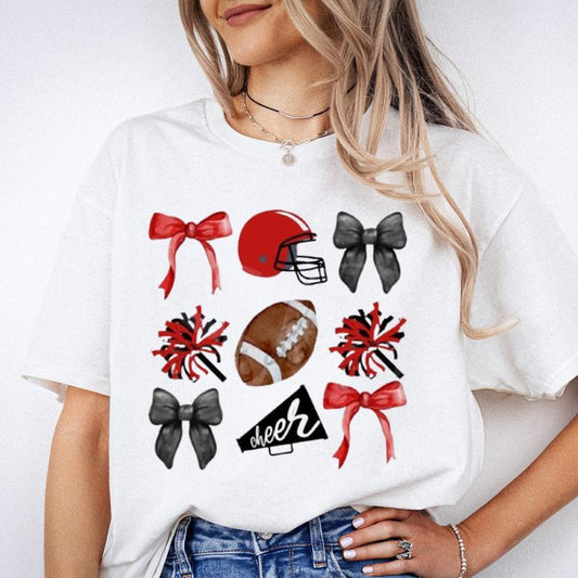 Cheer Football Coquette Bows T-Shirt Unisex Classic Collar Fabric