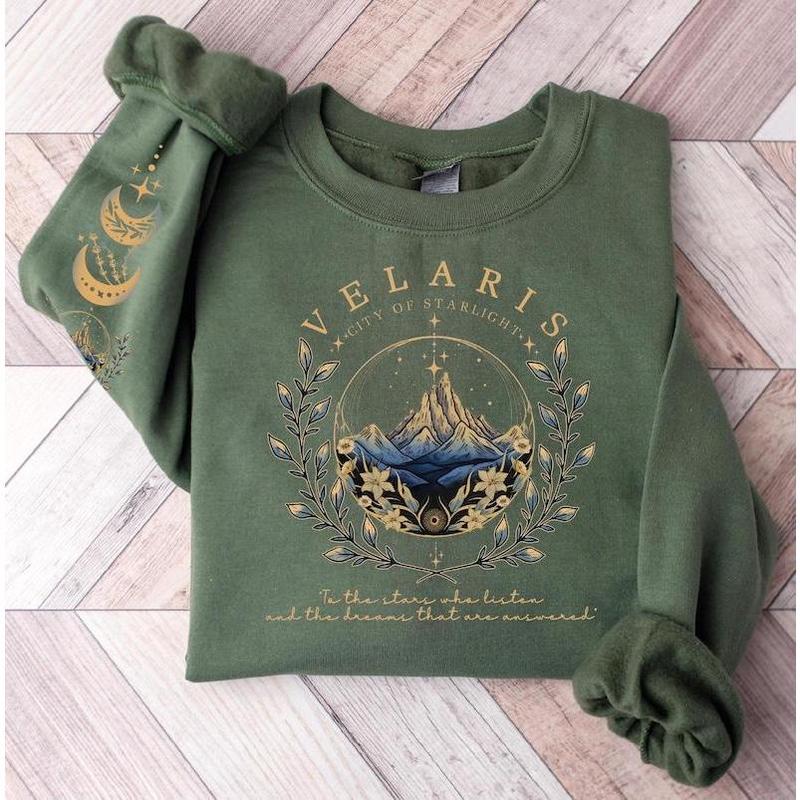 Velaris Sleeve Printed Sweatshirt, A Court of Thorns And Roses Sweatshirt, Fantasy Book Sweaters, Acotar Sweatshirt, Night Court Sweater