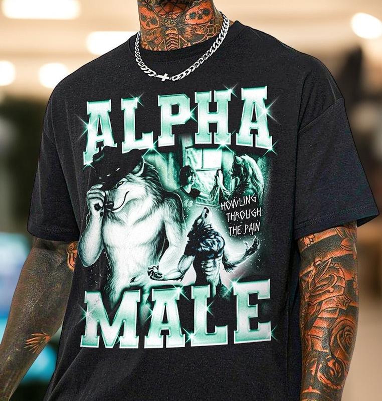 Alpha Male Ironic T-Shirt with Wolf and Unicorn Graphic, Humorous and Funny Tee for Unisex, Sarcastic Graphic Gift Shirt for Trendsetters