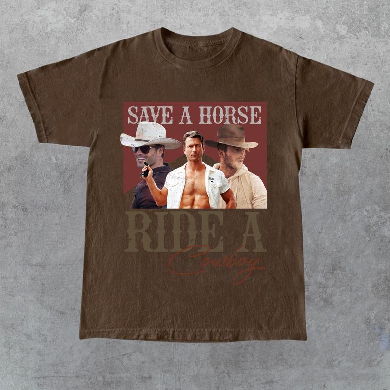 Save A Horse Ride A Cowboy Unisex T-shirt, If You Feel It Chase It, Glen Powell As Tyler Owens Unisex Shirt, Gift For Woman And Man Cotton T-Shirt, Fu