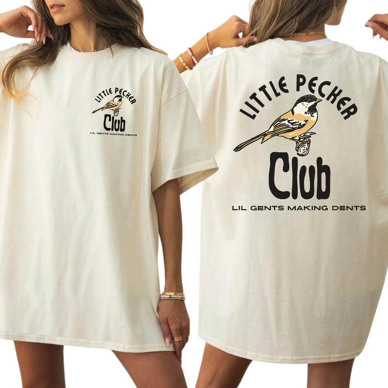 Little Pecker Club 2-Sides Shirt for Men and Women, Funny Bird Tshirt, Club Tees, Cotton Printed Top, Casual Womenswear, Comfort Fabric T-shirt