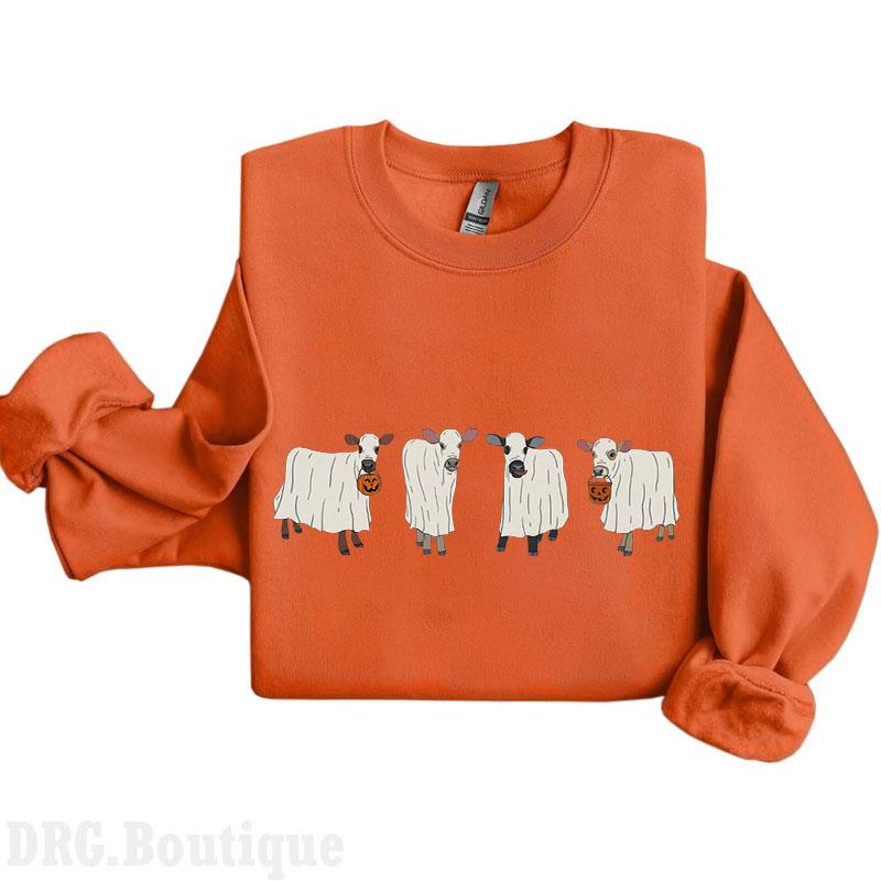 Ghost Cows Halloween Sweatshirt, Ghost Cows Halloween 2024 Merch Women's Shirt, Fall Merch Cotton Fit Unisex Womenswear