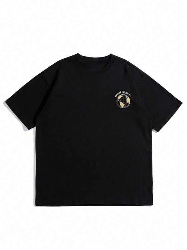 Men's Regular Fit Letter & Earth Print Round Neck Tee, Casual Short Sleeve Crew Neck T-shirt for Summer, Graphic Tees, Fashion Men's Streetwear Top fo