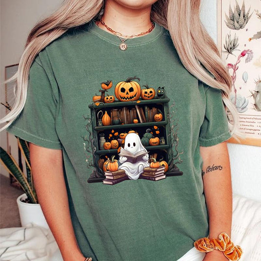 Ghost Book Reader Comfort Shirt, Reading Ghost Shirt, Bookish Shirt, Book Lover Shirt, Halloween Ghost Shirt, Fall Shirt for Women Casual Cotton