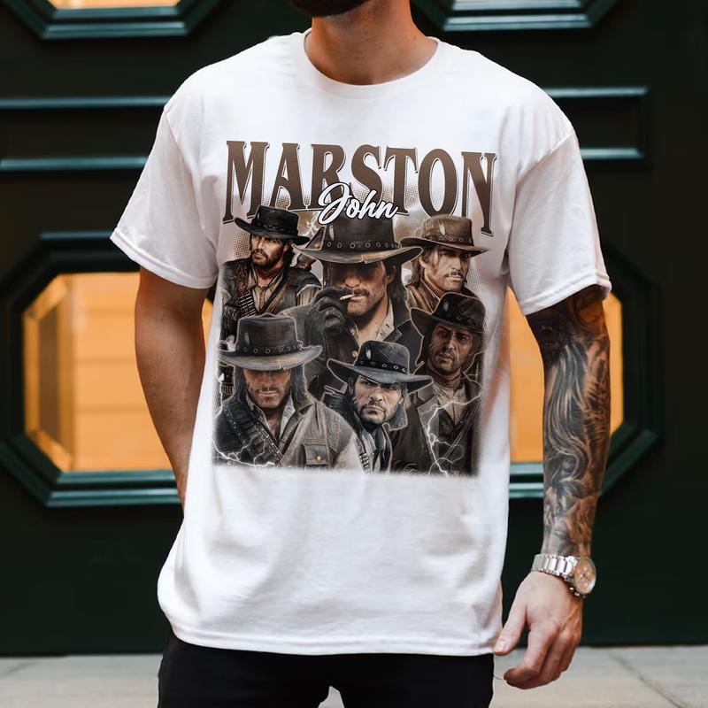 John Marston RDR Vintage T-Shirt, John Marston Red Dad Redemption Shirt, Gift For Game Lovers Casual Clothing Fabric Menswear Top  Sweatshirts