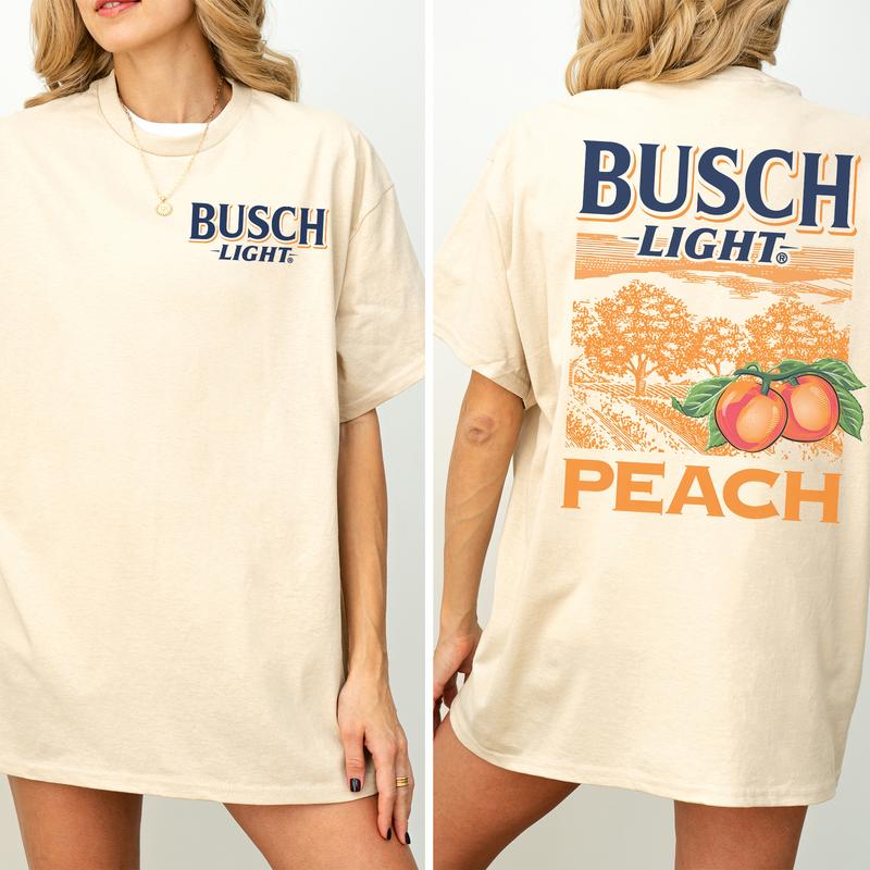 Busch Light Peach Scenic 2 Sides Graphic Shirt, Vintage Beer Drinking Shirt For Women, Cotton Printed Top, Casual Drink Tee, Comfort Fabric Womenswear