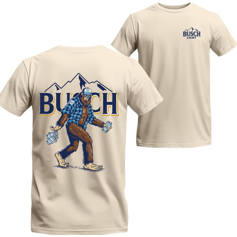 Bigfoot Busch Lite T-Shirt, 2 Sided Graphic Printed, Unisex Classic, Beer Shirt Viral Menswear Top