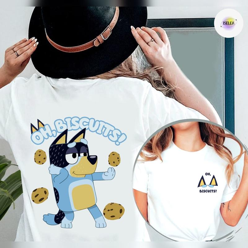 Bluey Biscuits T-Shirt, Oh Biscuits Shirt, Bandit Heeler Dance Shirt, Bluey 2 Side Shirt 2024, Bluey Bandit Shirt, Bluey Cool Dad