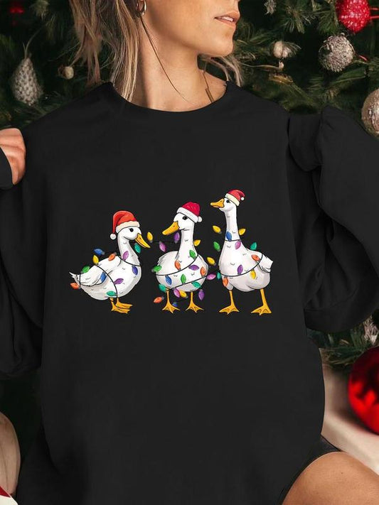 Women's Christmas Cartoon Duck Sweatshirt - Funny Ducks T-shirt Hoodie - Pullover, Womenswear
