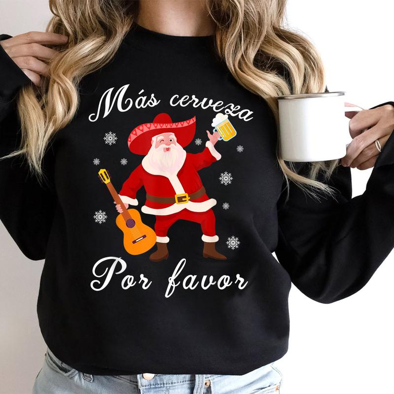 Funny Mexican Santa Christmas Navidad Mas Cerveza Por favor T-Shirt