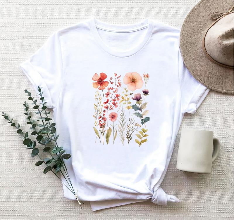 Flower T-shirts , Minimalist Flower Shirt for Women, Botanical Floral Tee, Nature Lover's Shirt, Gift for Her, Gift for Woman, Crew Neck, Trending T-s