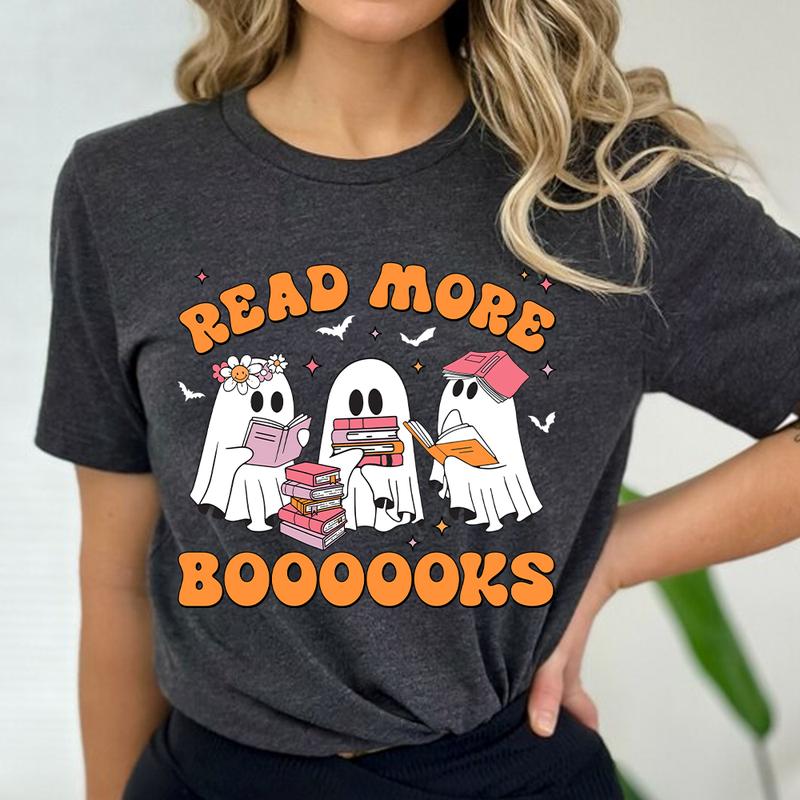 Ghost Book Reader Shirt, Retro Teacher Halloween Shirt, Read More Books Shirt, Funny Halloween Gift for Book Lover, Bookish Halloween Tee