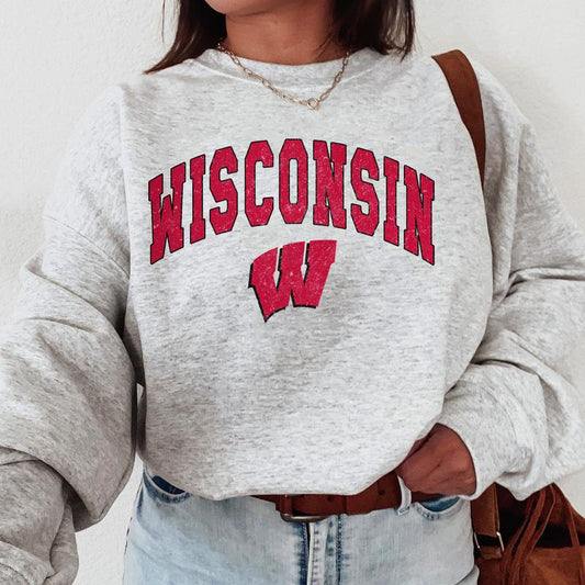 Wisconsin Badgers Vintage NCAA Sweatshirt, University Football Shirt, Gift for Men, Girls Crewneck, Cotton Pullover, Classic Sweaters Comfort