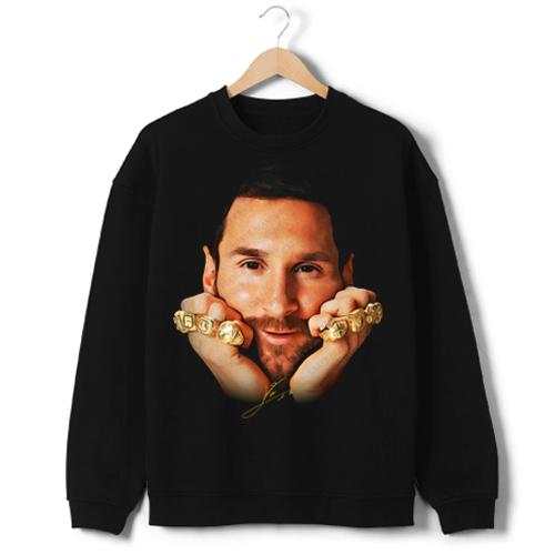 Lionel Messi 8 Ballon Gold Rings Greatest Of All Time Soccer Football T-Shirt Crewneck Cotton Menswear Soft