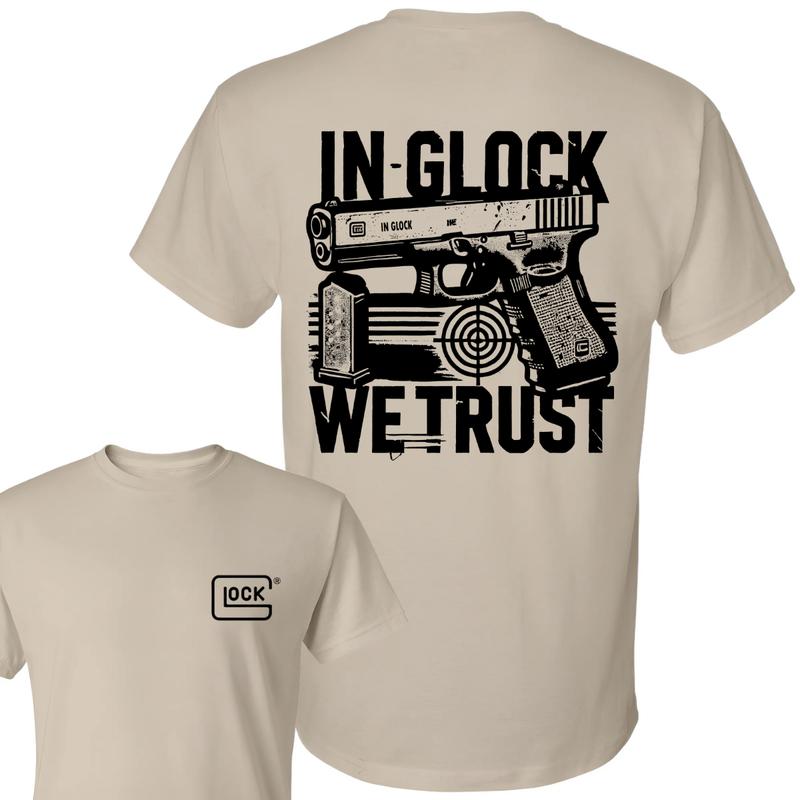 In Glock We Trust T-shirt, Double Sided Tee, Glock Tee, Men's Cotton Top - Classic Menswear Collar