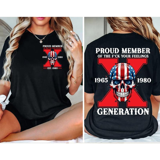 Custom Year Est.1980 Red Skull Proud Member Generation X 2 Side Shirt, GenX T-shirt, Skull GenX Shirt, Skull Shirt