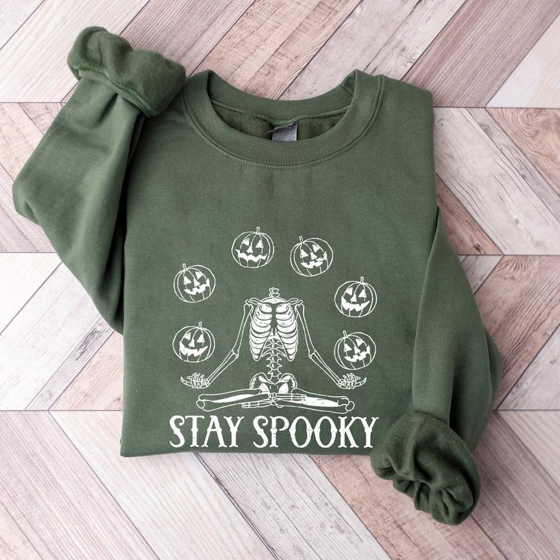Stay Spooky Pumpkin Skeleton Sweatshirt Hoodie Tshirt, Halloween Gifts
