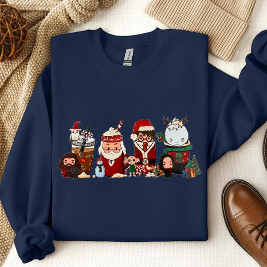Harry Potter Family Chibi Cute Characters Sweatshirt, Hedwig, Dobby, Voldemort, Hagrid, Snape, Dumbledore, Xmas Wizard School Fan Shirt