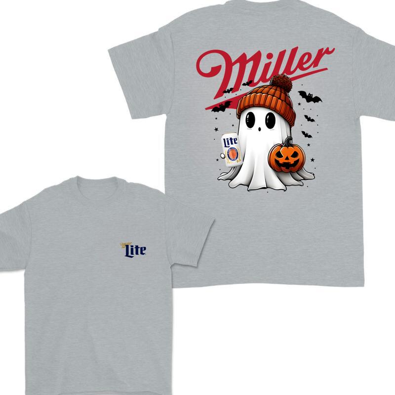 Miler Lite Ghost Cute Pumpkin Halloween 2 Sided T-Shirt, Miler Lite Shirt For Men And Women, Halloween Pumpkin Trendy Shirt