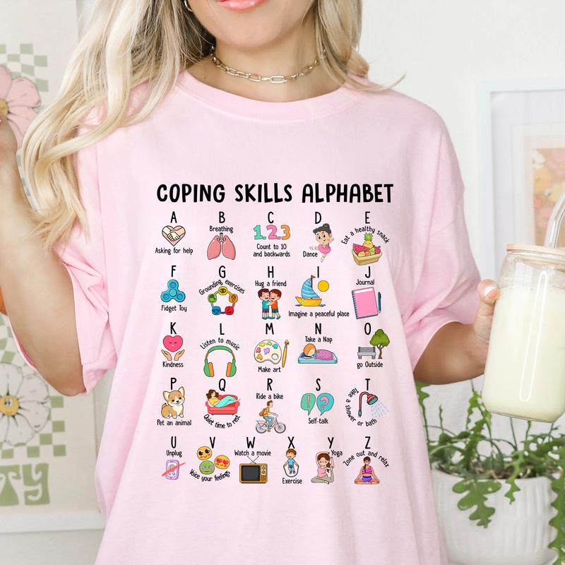 Coping Skill Alphabet Shirt, Speech Therapy Shirt, Slp Sped Teacher Shirt, School Counselor Shirt, Occupational Therapy, Psychologist Shirt Casual Com