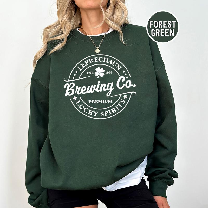 Leprechaun Brewing Co St Patricks Day Crewneck Sweatshirt, Hoodie, T-shirt, St. Patrick's Day Gifts