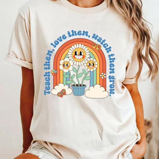 Teacher Shirt Women, Back To School Shirt Teacher, Teach Them Love Them Watch Them Grow, Retro Teacher Shirt, Retro Teacher Tee, New Teacher, Womenswe