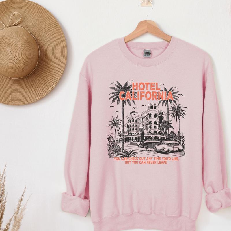 Hotel California Sweatshirt, Womenswear Soft Printed Sweatshirt, Trendy Cozy Oversized Top
