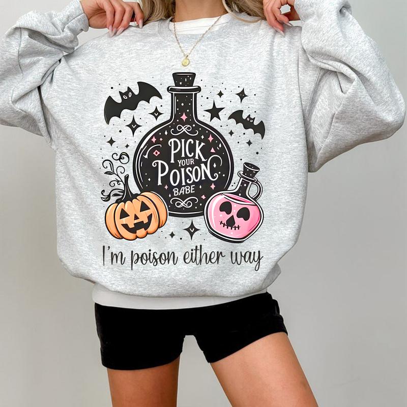 Pick Your Poison Babe Halloween TShirts, Vintage Halloween Sweatshirt Gift for Fans