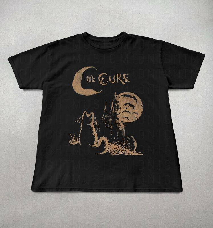 The Cure Cat Tee, 90s Alt Indie Rock, Unisex shirt, Music Gifts, Cat Lover gifts, the cure fan gifts