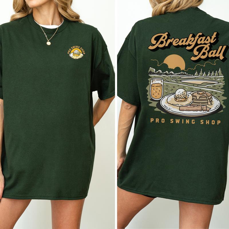 Vintage Breakfast Ball Golf Tshirt 2-Sided, Retro Pro Swing Shop Graphic Printed Tee, Golfing Shirt, Breakfast T-shirt, Soft Cotton Fabric T-shirt, Ov
