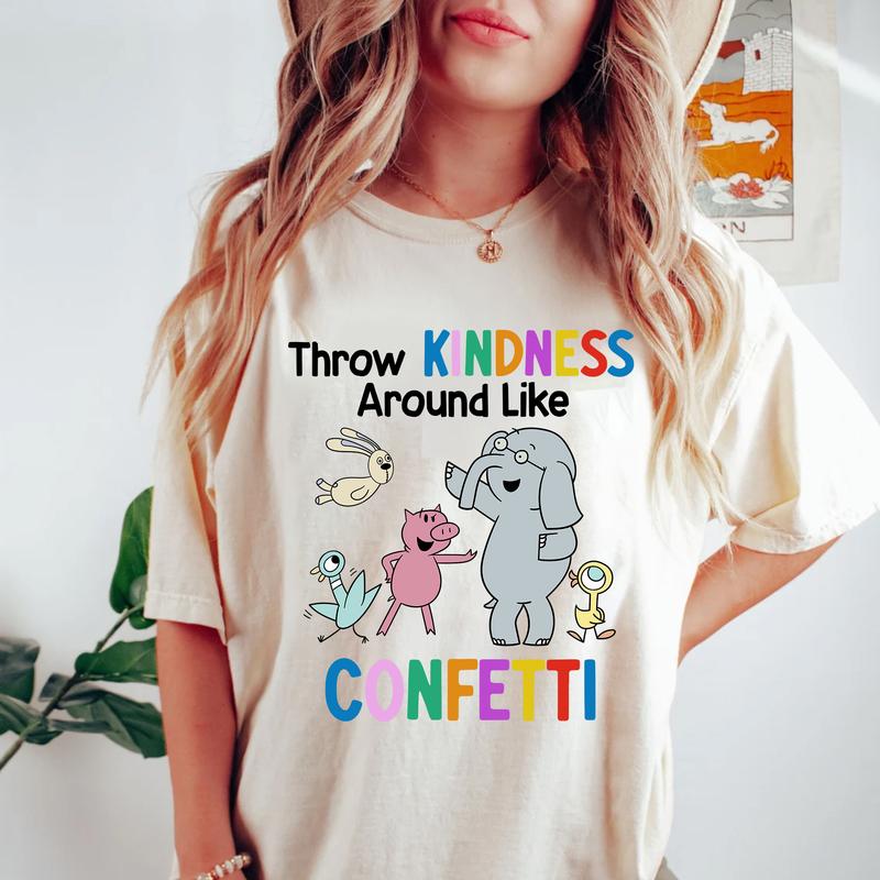 Throw Kindness Around Like Confetti Shirt, Elephant And Piggie Shirt, Read Elephant and Piggie T-Shirt, Reading Book Teacher Back to School Shirt, Kin